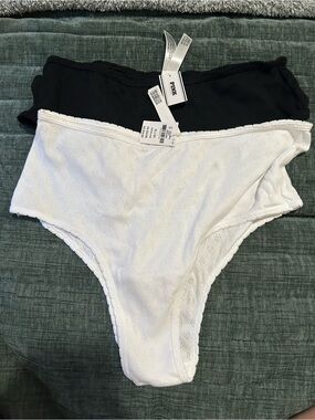 PINK Victoria's Secret Black and White Cotton Bikini Panty Set